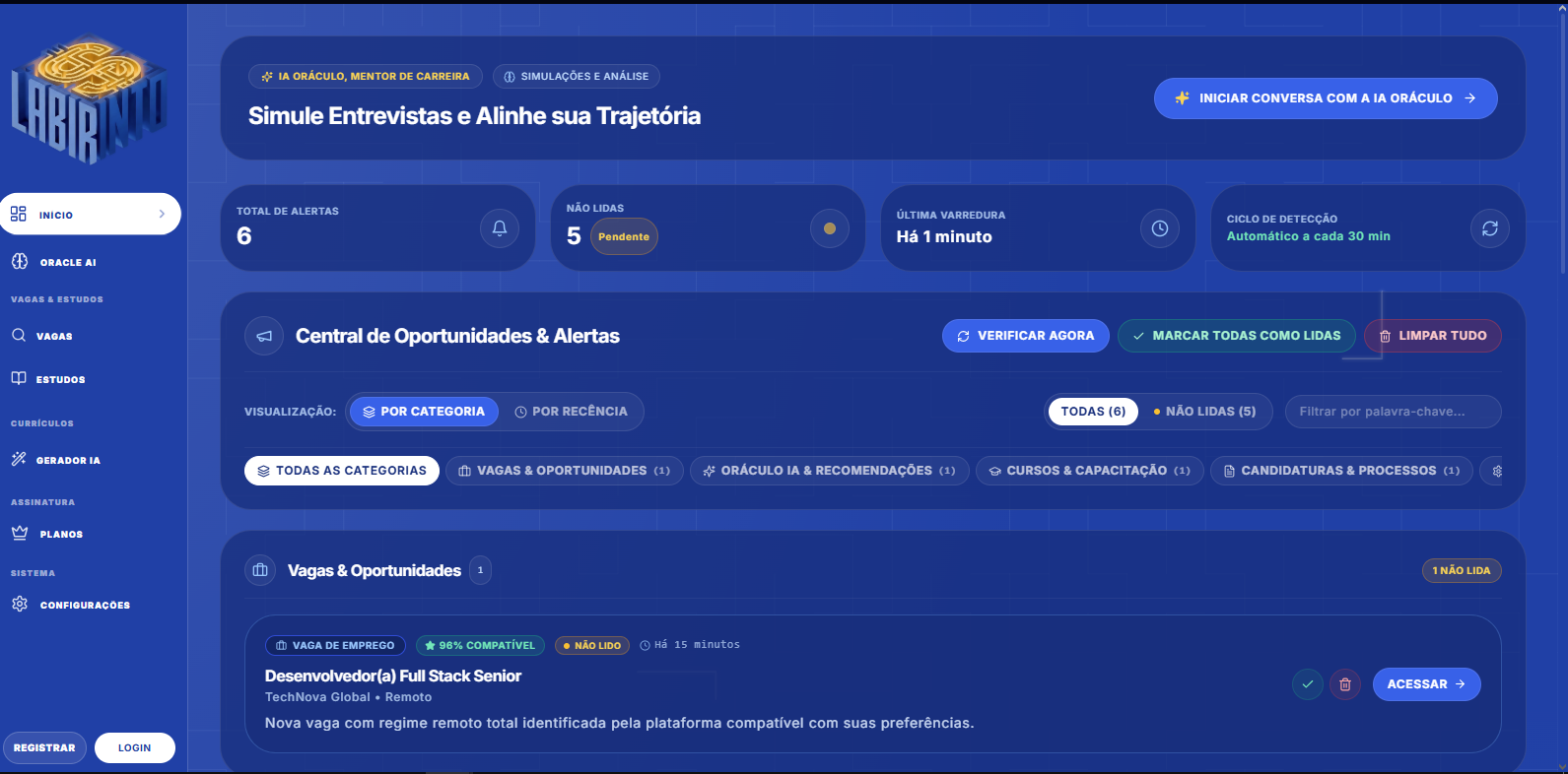 Captura completa da plataforma Labirinto