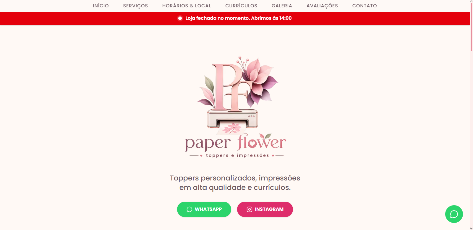 Site entregue para Paper Flower